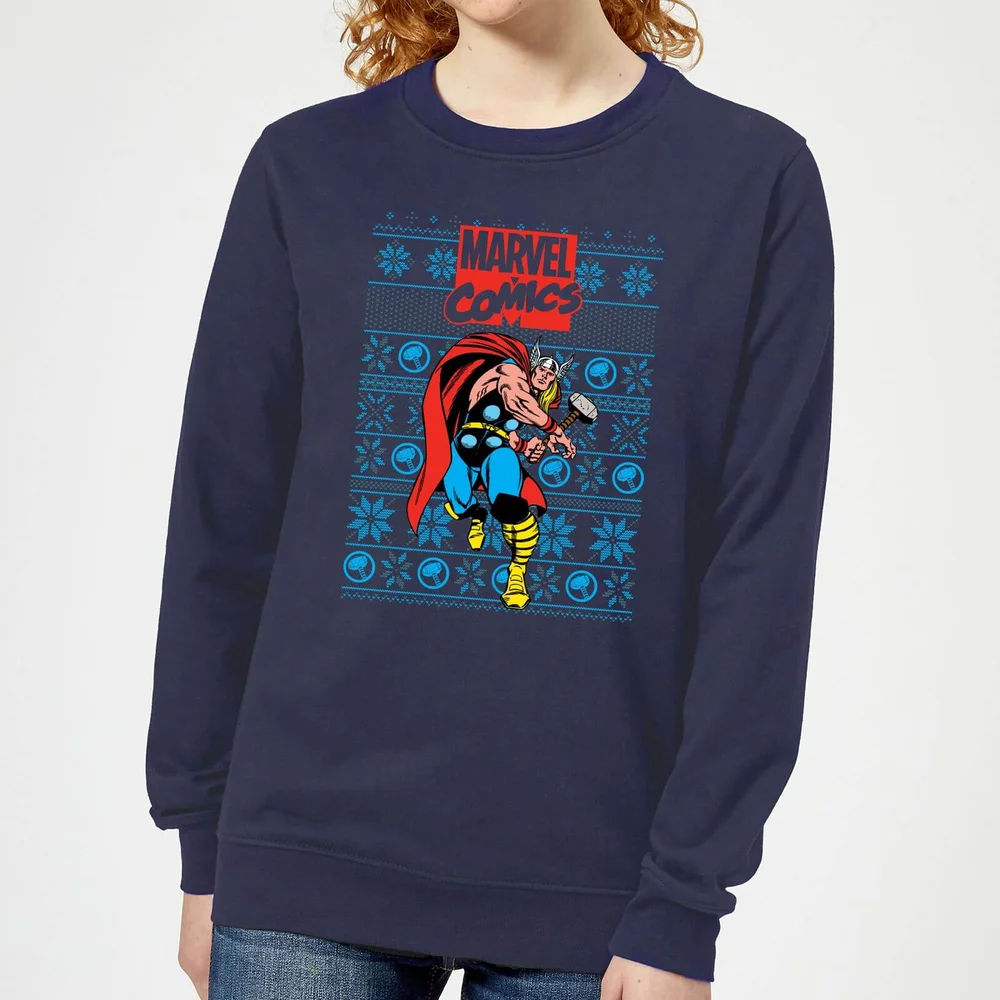Marvel Avengers Thor Damen Weihnachtspullover – Navy - XS Bild 1