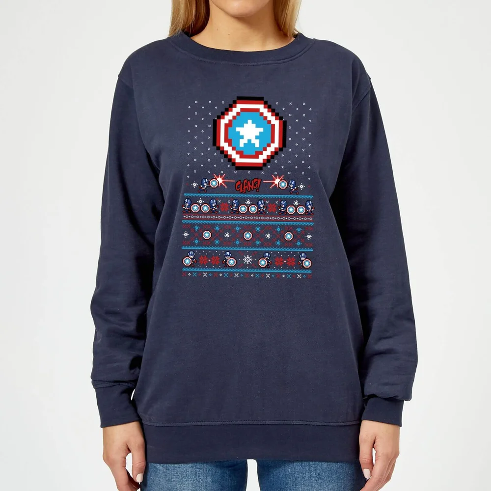 Marvel Avengers Captain America Pixel Art Damen Weihnachtspullover – Navy - XS Bild 1