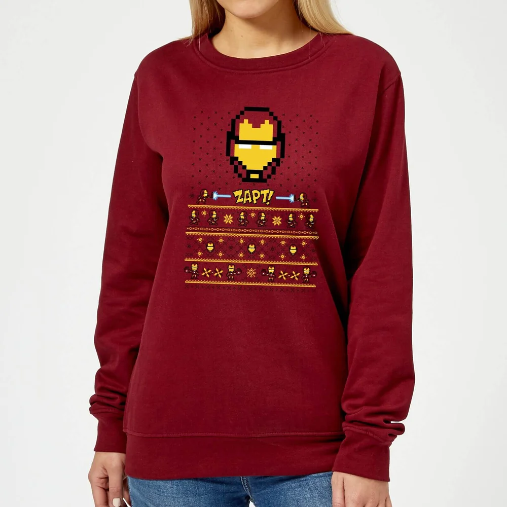Marvel Avengers Iron Man Pixel Art Damen Weihnachtspullover – Burgund - XS Bild 1