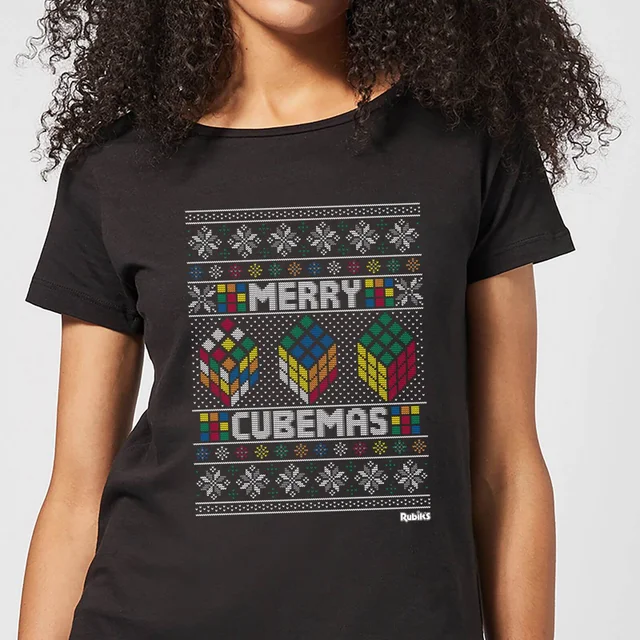 Rubik's Christmas Merry Cubemas Damen T-Shirt - Schwarz
