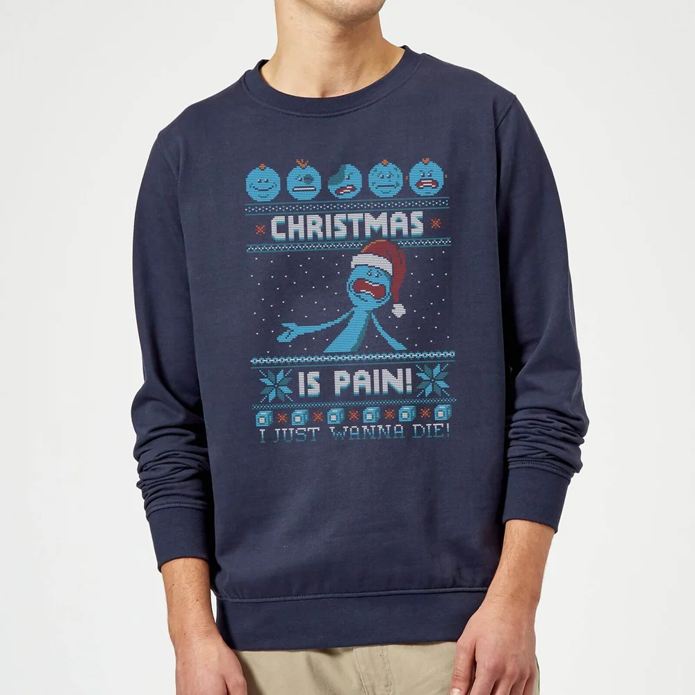 Rick and Morty Mr Meeseeks Pain Weihnachtspullover – Navy - S Bild 1