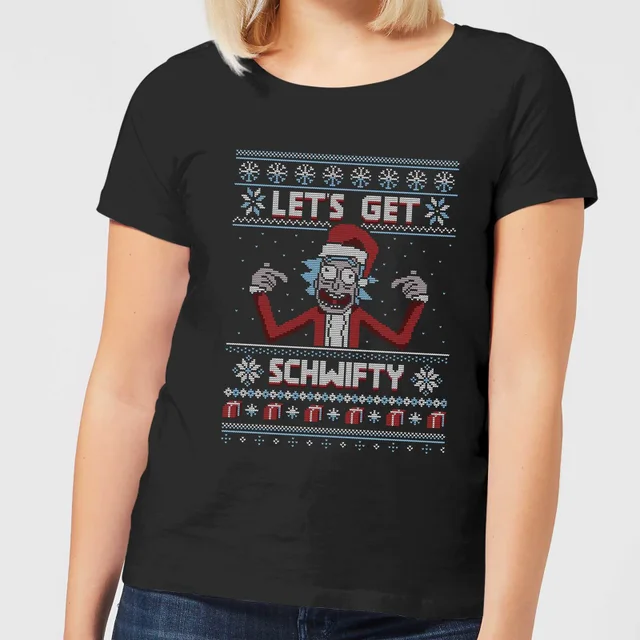 Rick and Morty Christmas Let's Get Schwifty Damen T-Shirt - Schwarz