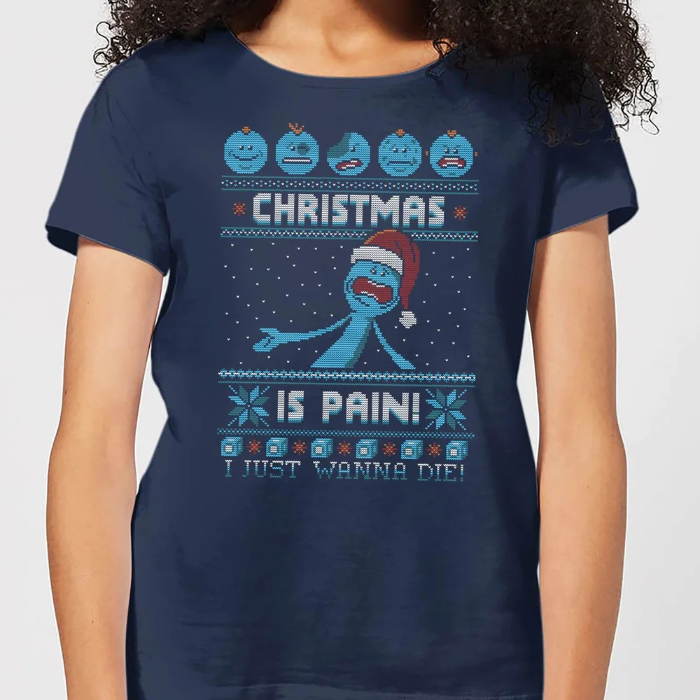 Rick and Morty Christmas Mr Meeseeks Pain Damen T-Shirt - Navy Blau - S Bild 1