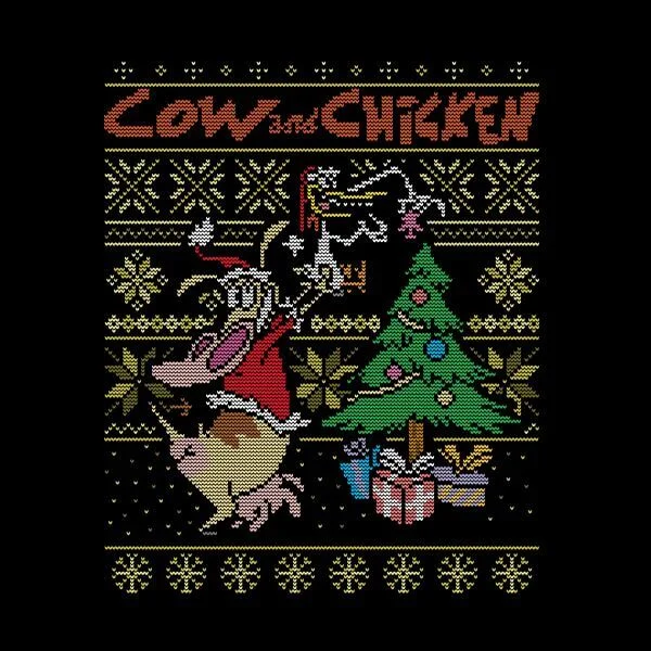 Cow and Chicken Cow And Chicken Pattern Women's Christmas T-Shirt - Black