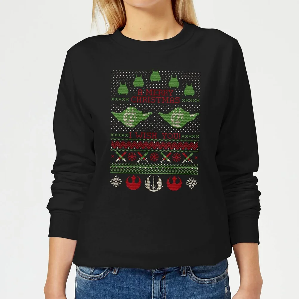 Star Wars Merry Christmas I Wish You Knit Damen Weihnachtspullover – Schwarz - XS Bild 1