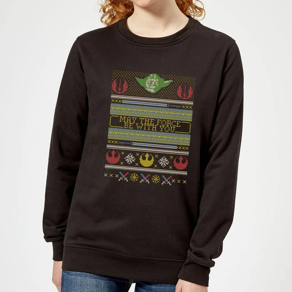 Star Wars May The force Be with You Pattern Damen Weihnachtspullover – Schwarz - XS Bild 1