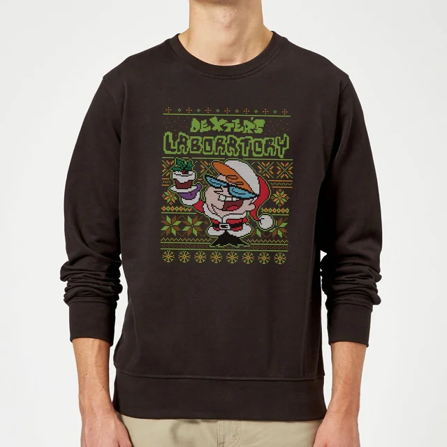 Dexter's Lab Pattern Weihnachtspullover – Schwarz