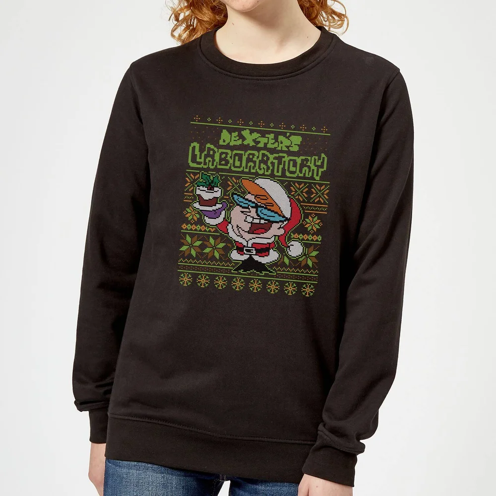 Dexter's Lab Pattern Damen Weihnachtspullover – Schwarz - XS Bild 1