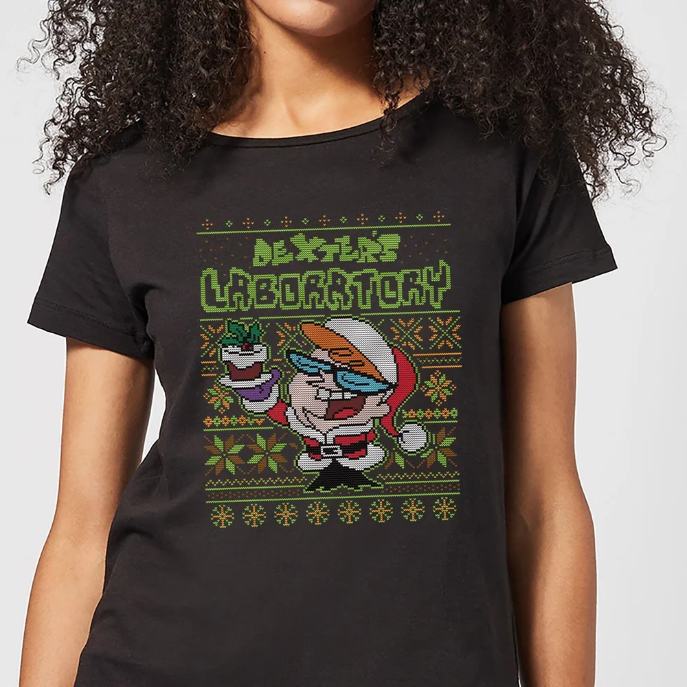 Dexter's Lab Pattern Women's Christmas T-Shirt - Black - XS Bild 1