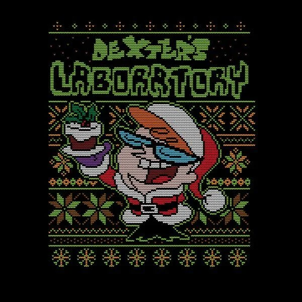 Dexter's Lab Pattern Women's Christmas T-Shirt - Black