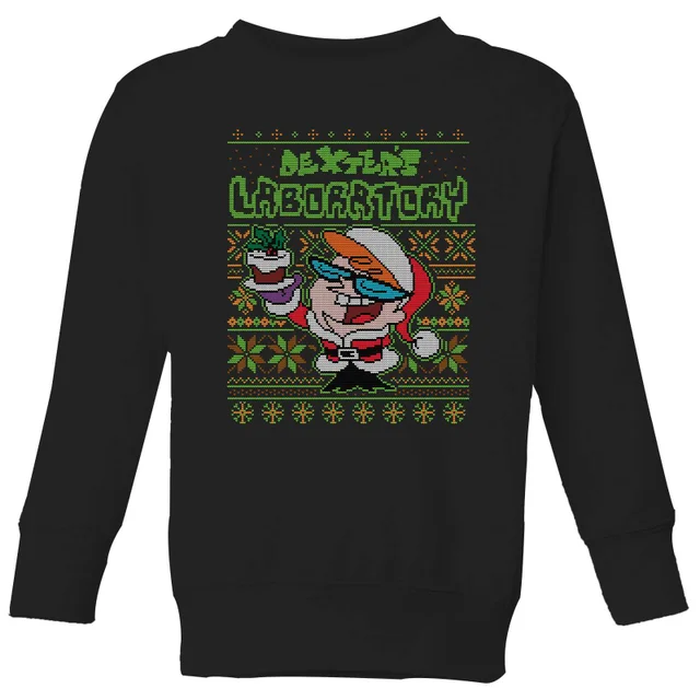Dexter's Lab Pattern Kinder Weihnachtspullover – Schwarz