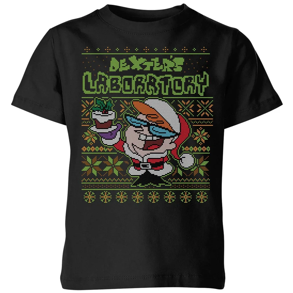 Dexter's Lab Pattern Kids' Christmas T-Shirt - Black - 3-4 Jahre Bild 1