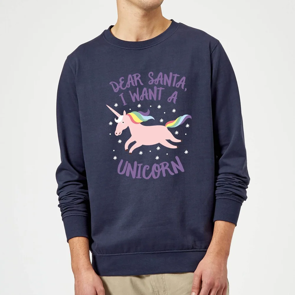 Dear Santa, I Want A Unicorn Christmas Sweatshirt - Navy - S Bild 1