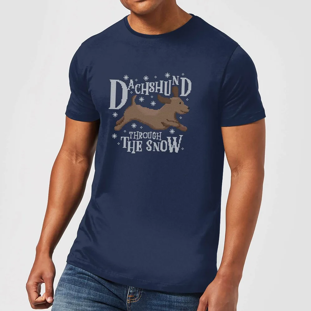 Dachshund Through The Snow Men's Christmas T-Shirt - Navy - S Bild 1