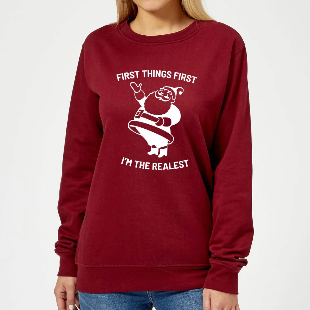 First Things First I'm The Realest Women's Christmas Sweatshirt - Burgundy - XS - Bordeauxrot Bild 1