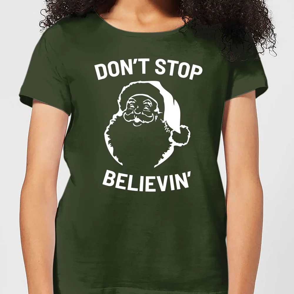Don't Stop Believin' Women's Christmas T-Shirt - Forest Green - XS - Waldgrün Bild 1