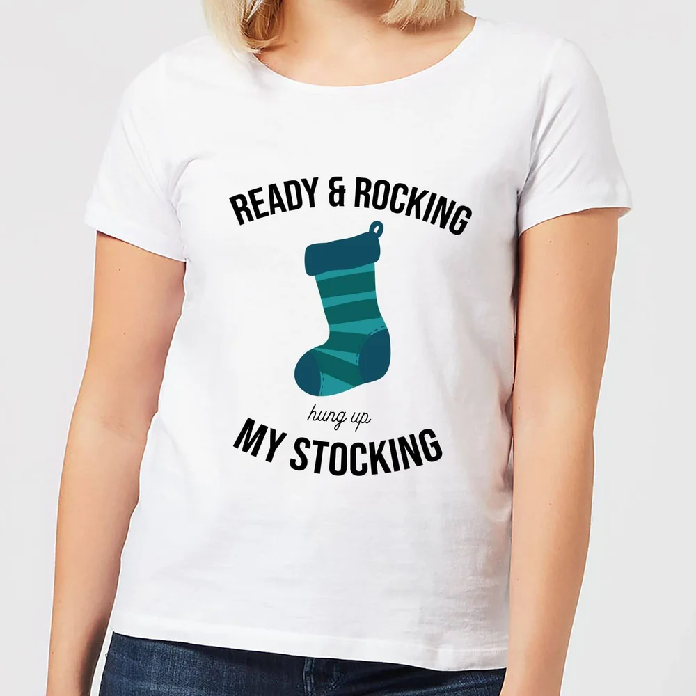 Ready & Rocking Hung Up My Stocking Women's Christmas T-Shirt - White - XS - Weiß Bild 1