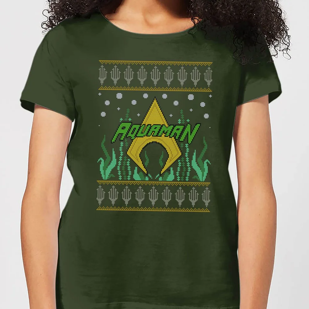DC Aquaman Knit Damen Christmas T-Shirt - Dunkelgrün - XS Bild 1