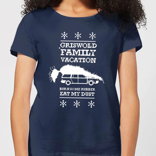 National Lampoon Griswold Vacation Ugly Knit Damen Christmas T-Shirt - Navy Blau