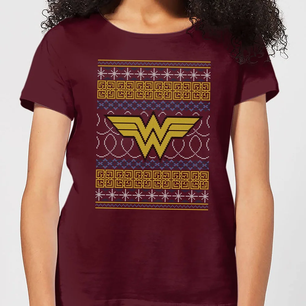 DC Wonder Woman Knit Damen Christmas T-Shirt - Burgunderrot - S Bild 1