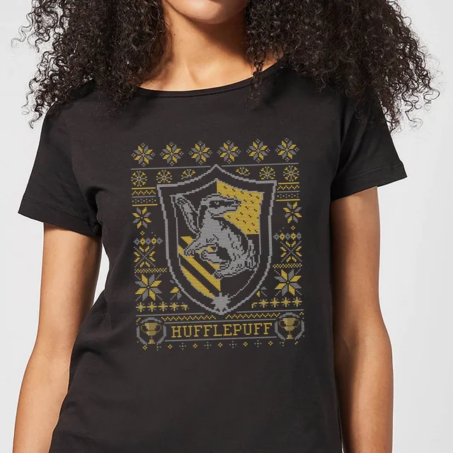 Harry Potter Hufflepuff Crest Damen Christmas T-Shirt - Schwarz