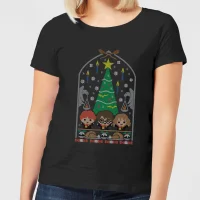 Harry Potter Hogwarts Tree Damen Christmas T-Shirt - Schwarz