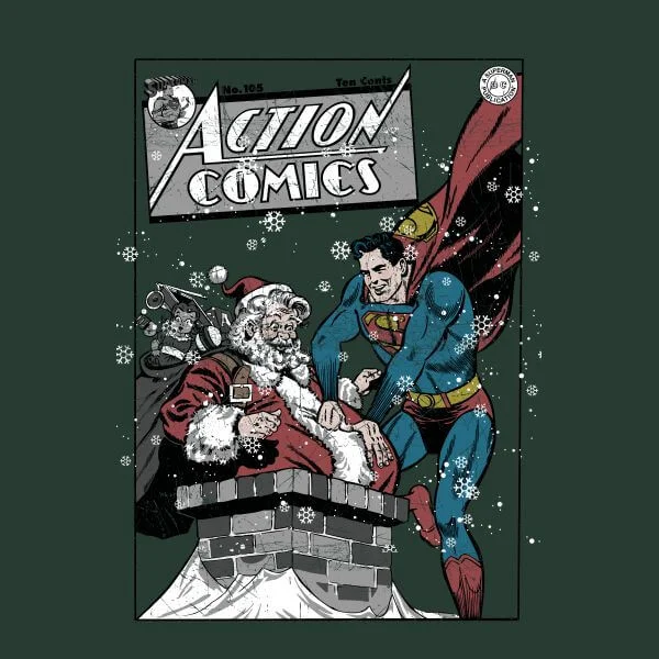 DC Superman Action Comics Damen Christmas T-Shirt - Dunkelgrün