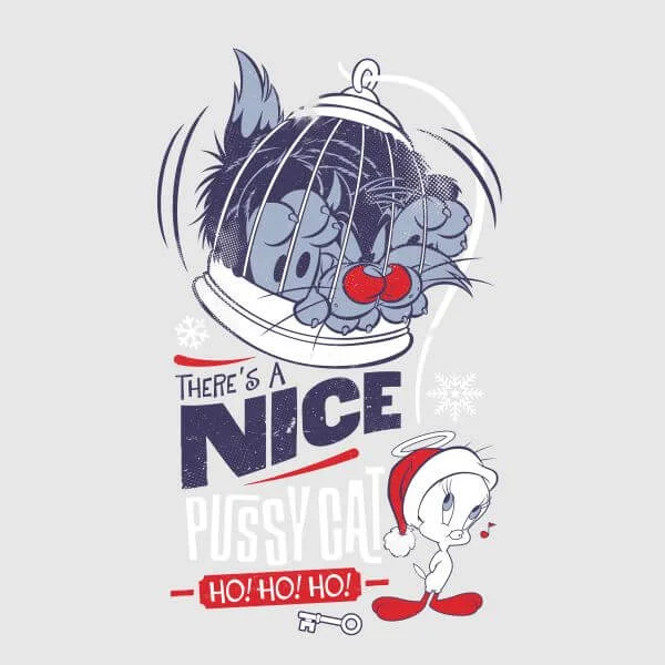 Looney Tunes Tweety Pie Pussy Cat Damen Christmas T-Shirt - Grau