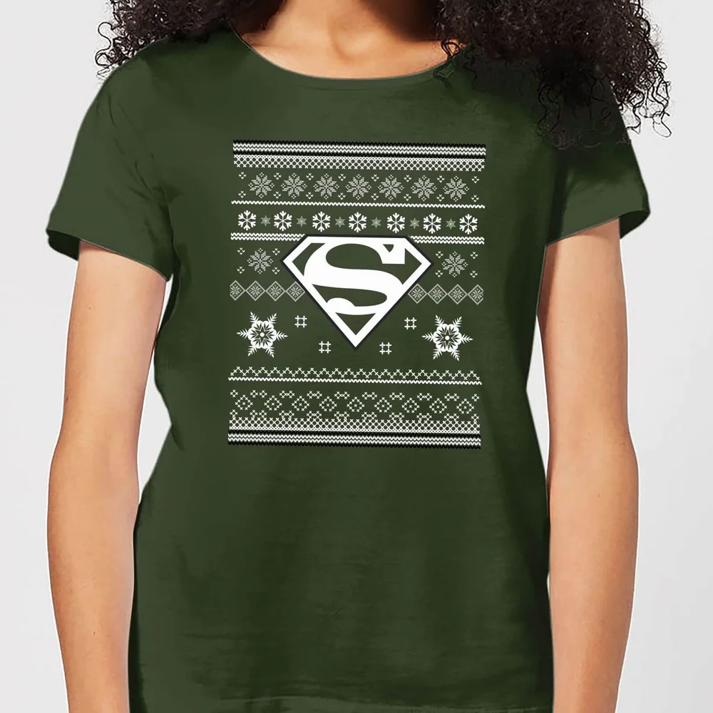DC Superman Damen Christmas T-Shirt - Dunkelgrün - XS Bild 1