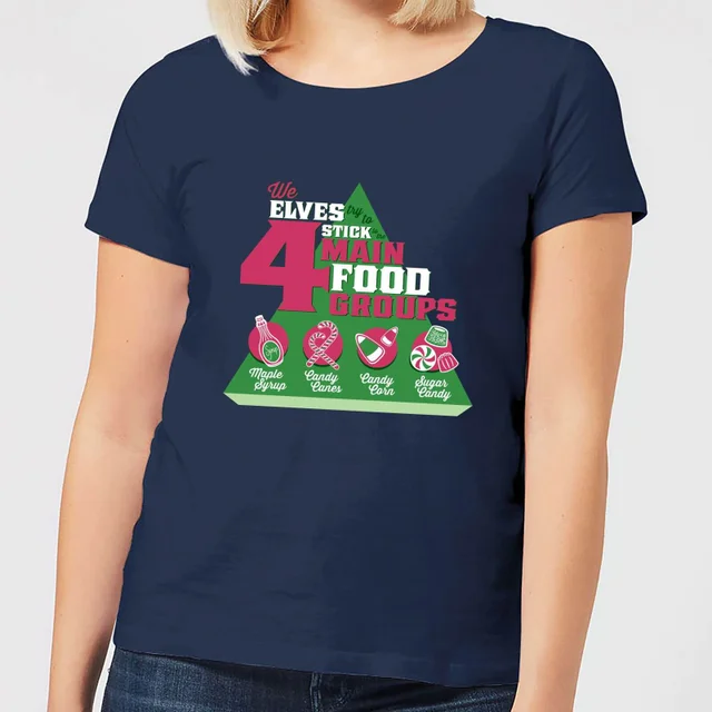 Elf Food Groups Damen Christmas T-Shirt - Navy Blau