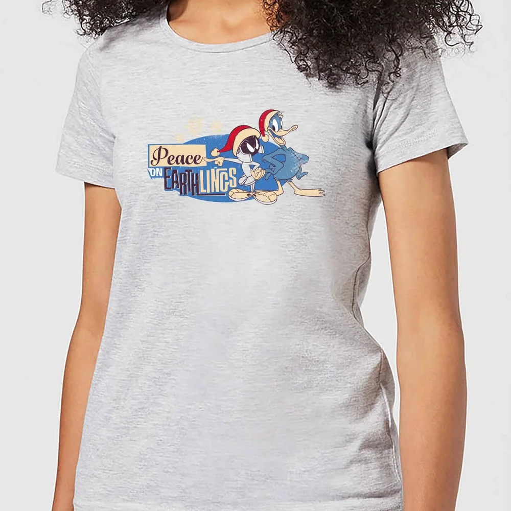 Looney Tunes Peace Among Earthlings Damen Christmas T-Shirt - Grau - XS Bild 1