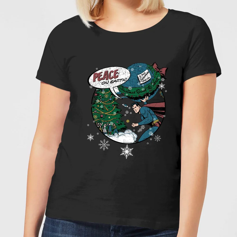 DC Superman Peace On Earth Damen Christmas T-Shirt - Schwarz - XS Bild 1