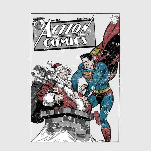 DC Superman Action Comics Damen Christmas T-Shirt - Grau