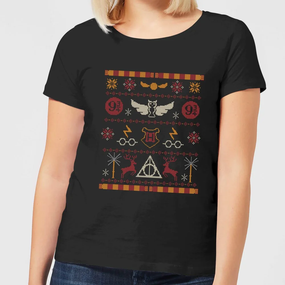Harry Potter Knit Damen Christmas T-Shirt - Schwarz - S Bild 1
