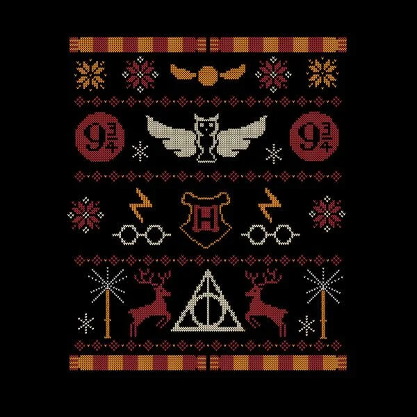 Harry Potter Knit Damen Christmas T-Shirt - Schwarz