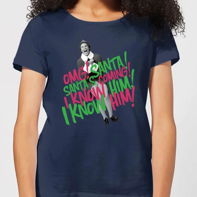 Elf Santa! I Know Him! Damen Christmas T-Shirt - Navy Blau