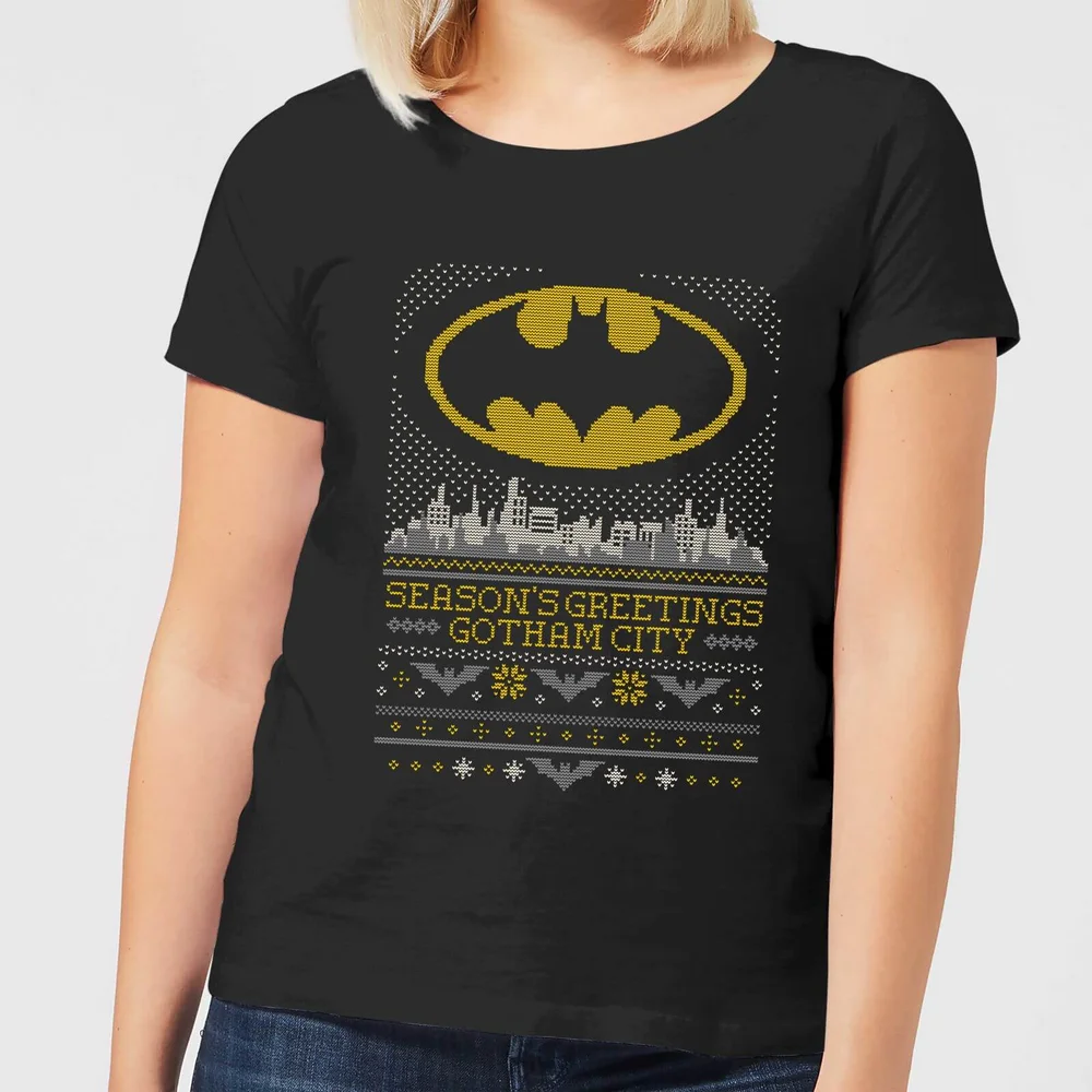 DC Seasons Greetings From Gotham Damen Christmas T-Shirt - Schwarz - XS Bild 1