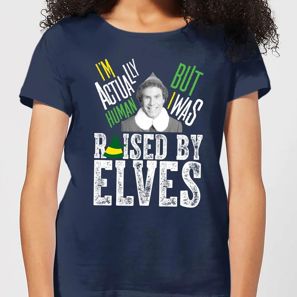 Elf Raised By Elves Damen Christmas T-Shirt - Navy Blau - XS Bild 1