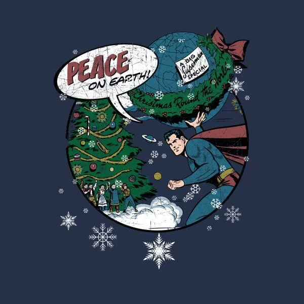 DC Superman Peace On Earth Damen Christmas T-Shirt - Navy Blau