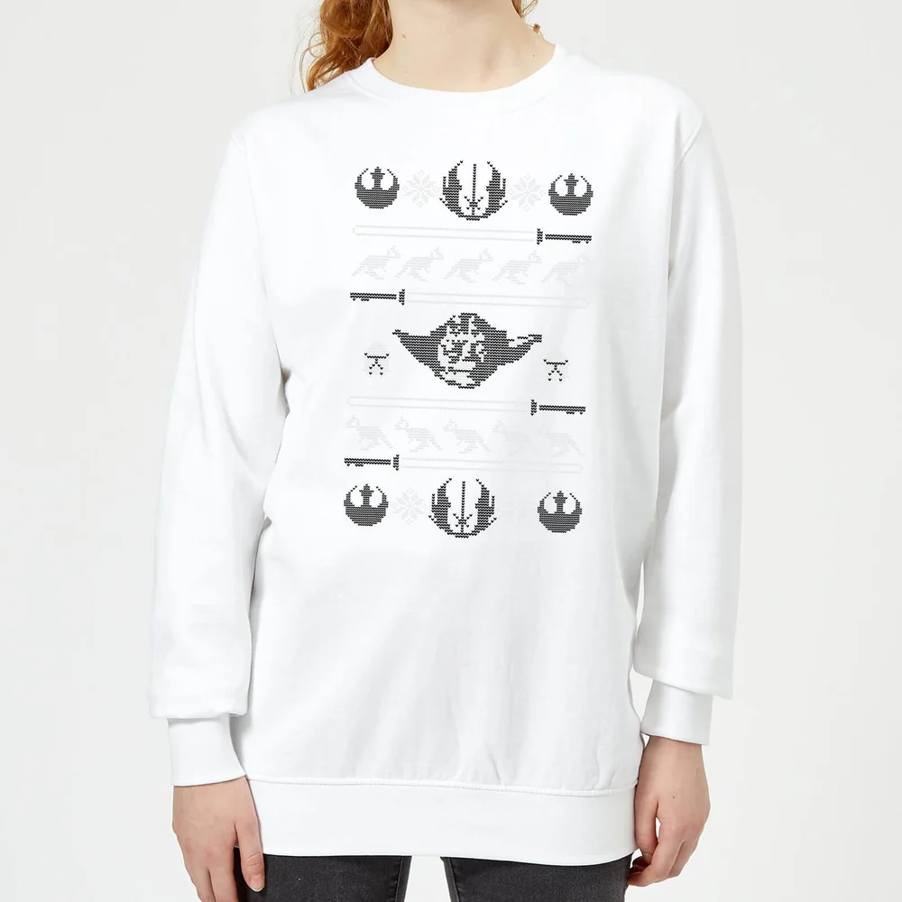 Star Wars Yoda Sabre Knit Damen Weihnachtspullover – Weiß - XS Bild 1
