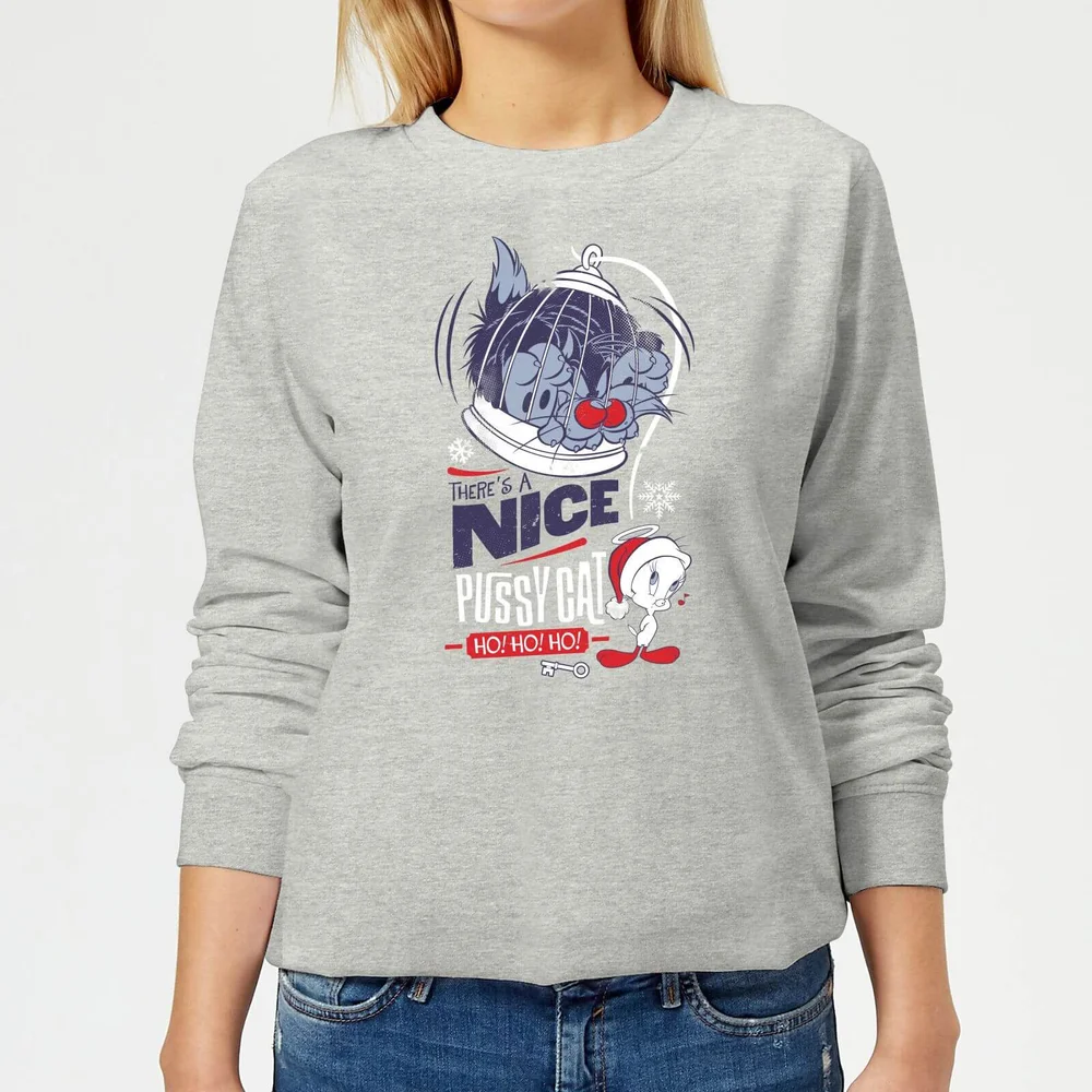 Looney Tunes Tweety Pie Pussy Cat Damen Weihnachtspullover - Grau - 3XL - Grau Bild 1