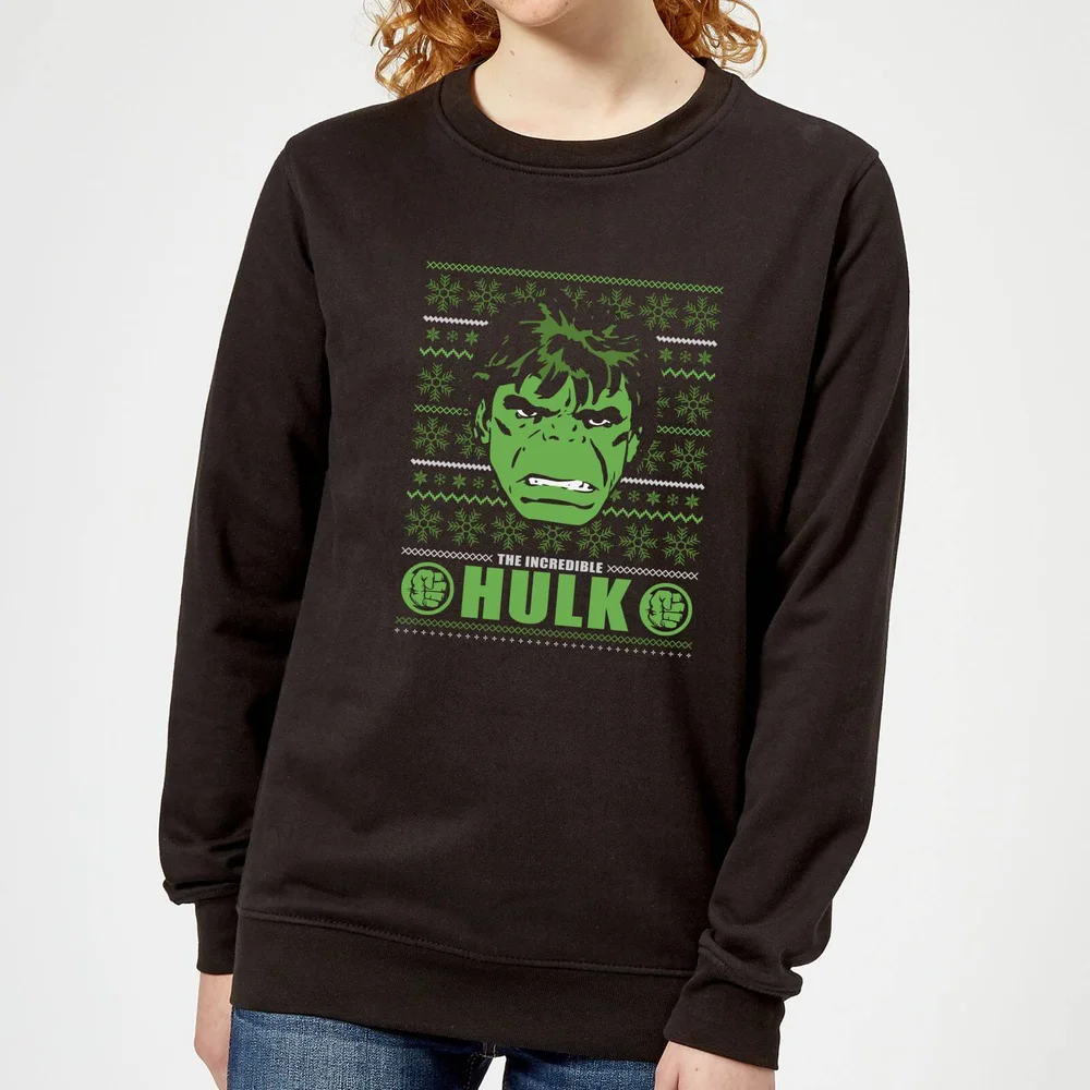 Marvel Hulk Face Damen Weihnachtspullover – Schwarz - XS Bild 1