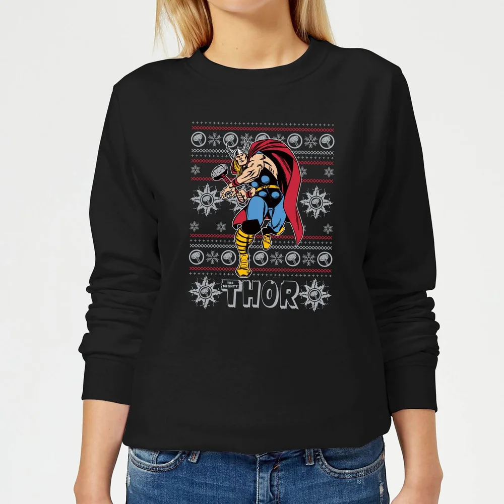 Marvel Thor Damen Weihnachtspullover – Schwarz - XS Bild 1