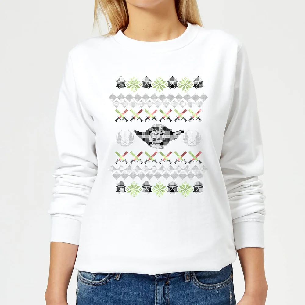 Star Wars Yoda Knit Damen Weihnachtspullover – Weiß - XS Bild 1