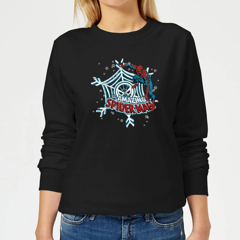 Marvel The Amazing Spider-Man Snowflake Web Damen Weihnachtspullover – Schwarz - XS Bild 1