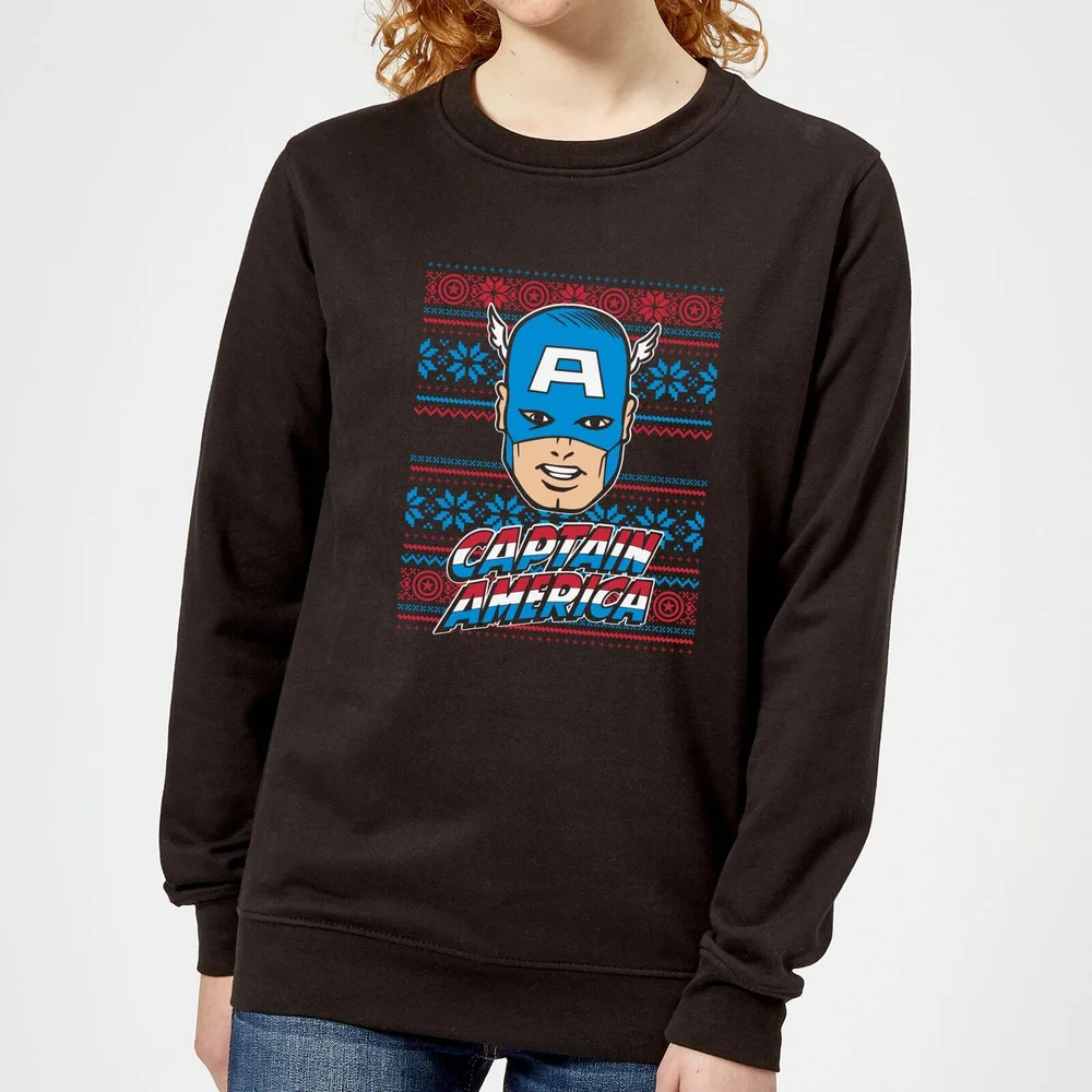 Marvel Captain America Face Damen Weihnachtspullover – Schwarz - XS Bild 1