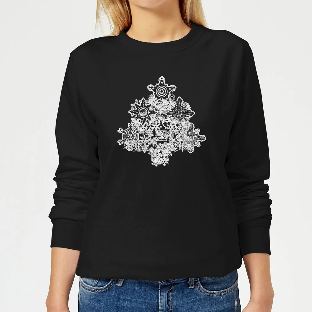 Marvel Shields Snowflakes Damen Weihnachtspullover – Schwarz - XS Bild 1