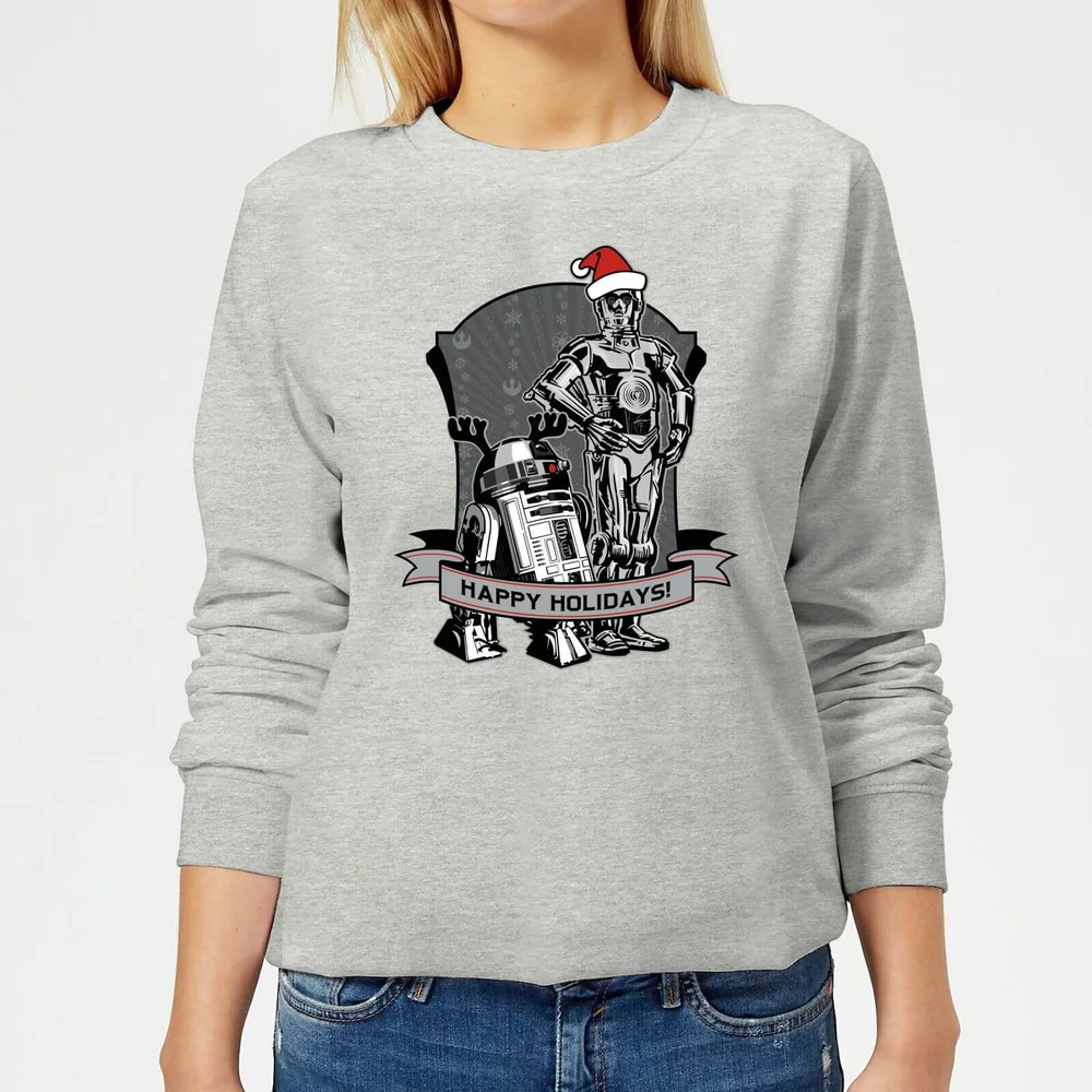 Star Wars Happy Holidays Droids Women's Christmas Sweatshirt - Grey - 3XL Bild 1