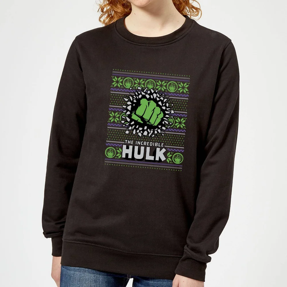 Marvel Hulk Punch Damen Weihnachtspullover – Schwarz - XS Bild 1