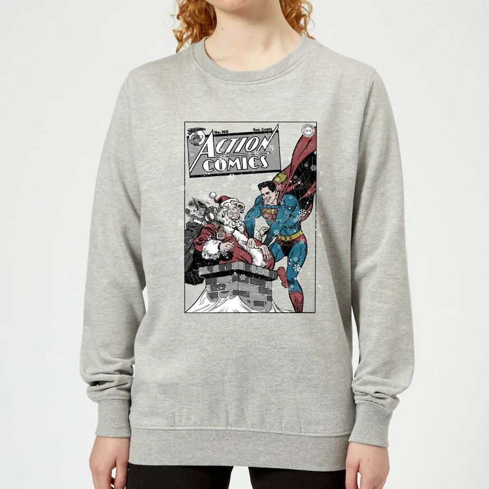 DC Superman Action Comics Damen Weihnachtspullover - Grau - 3XL - Grau Bild 1